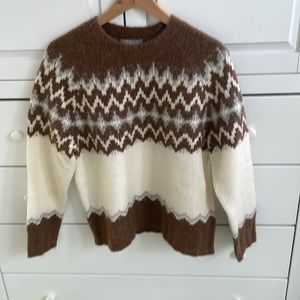 J. Crew Fair Isle sweater, sz small brown ,cream and pale gray